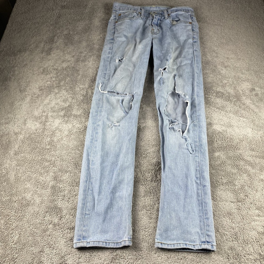 Levis 511 Slim Fit Jeans Mens 28x29 Blue Light Wash Low Rise Distressed